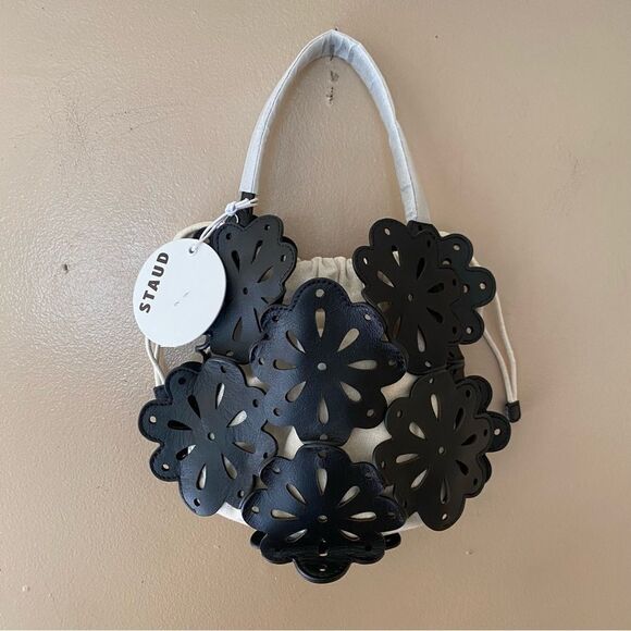 NWT Staud flora basket bag black leather laser cut top handle purse $325 - Picture 13 of 16